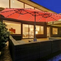 Costway 15FT Twin Patio Double-Sided Umbrella 48 Solar LED Lights Crank Outdoor WineBeigeCoffeeOrange -Deals Patio Umbrellas Store unnamed file 2008