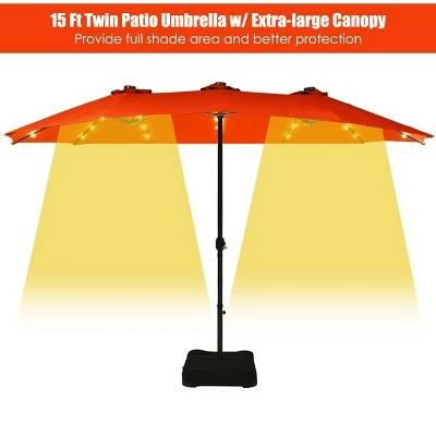 Costway 15Ft Patio Double-Sided Solar LED Market Umbrella Crank Base BeigeTanOrangeBurgundy 6 Costway 15Ft Patio Double-Sided Solar LED Market Umbrella Crank Base BeigeTanOrangeBurgundy - Image 4