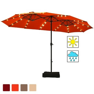 Costway 15Ft Patio Double-Sided Solar LED Market Umbrella Crank Base BeigeTanOrangeBurgundy 10 Costway 15Ft Patio Double-Sided Solar LED Market Umbrella Crank Base BeigeTanOrangeBurgundy - Image 8