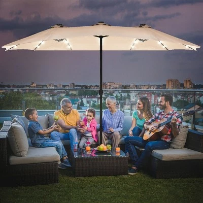 Costway 15Ft Patio Double-Sided Solar LED Market Umbrella Crank Base BeigeTanOrangeBurgundy 11 Costway 15Ft Patio Double-Sided Solar LED Market Umbrella Crank Base BeigeTanOrangeBurgundy - Image 9