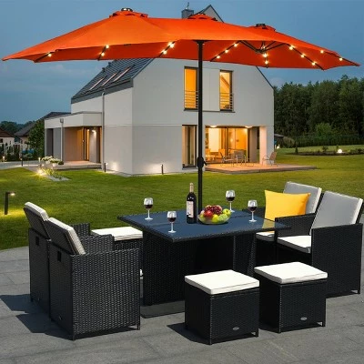 Costway 15Ft Patio Double-Sided Solar LED Market Umbrella Crank Base BeigeTanOrangeBurgundy 13 Costway 15Ft Patio Double-Sided Solar LED Market Umbrella Crank Base BeigeTanOrangeBurgundy - Image 11