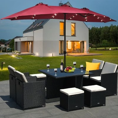 Costway 15Ft Patio Double-Sided Solar LED Market Umbrella Crank Base BeigeTanOrangeBurgundy 14 Costway 15Ft Patio Double-Sided Solar LED Market Umbrella Crank Base BeigeTanOrangeBurgundy - Image 12