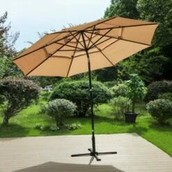 Captiva Designs 10' x 10' Outdoor 3-Tier Patio Market Umbrella Beige