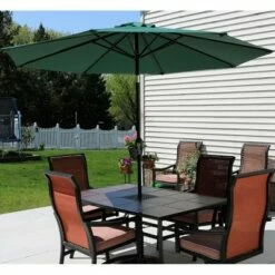 Sunnydaze Decor Sunnydaze Outdoor Aluminum Patio Table Umbrella with Polyester Canopy and Push Button Tilt and Crank - 9' - Green