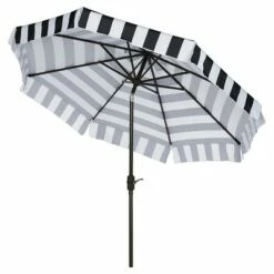 Elsa Fashion Line 9' Umbrella - Black / White - Safavieh