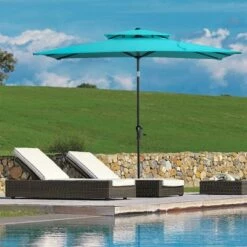10' x 6.5' Rectangular Double Top Market Umbrella with Crank System & Push Button Tilt - Crestlive Products
