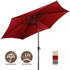 Costway 10FT Patio Umbrella 6 Ribs Market Steel Tilt W/ Crank Outdoor Garden Burgundy -Deals Patio Umbrellas Store unnamed file 2131