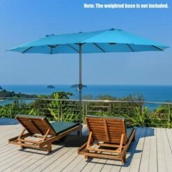 Costway 15FT Patio Double-Sided Umbrella Crank Outdoor Garden Market Sun Shade WineBlueCoffeeBeigeNavyOrangeTurquoise