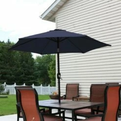 Sunnydaze Decor Sunnydaze Outdoor Aluminum Patio Table Umbrella with Polyester Canopy and Tilt and Crank Shade Control - 7.5' - Blue