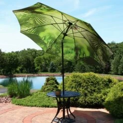Sunnydaze Decor Sunnydaze Outdoor Aluminum Inside Out Patio Umbrella with Push Button Tilt and Crank - 8' - Green Tropical Leaf