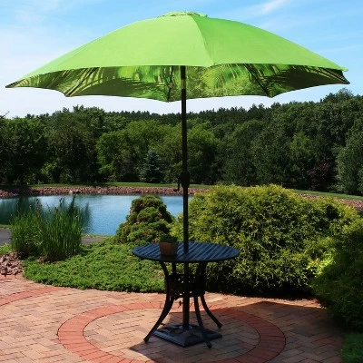 Sunnydaze Decor Sunnydaze Outdoor Aluminum Inside Out Patio Umbrella with Push Button Tilt and Crank - 8' - Green Tropical Leaf 8 Sunnydaze Decor Sunnydaze Outdoor Aluminum Inside Out Patio Umbrella with Push Button Tilt and Crank - 8' - Green Tropical Leaf - Image 6