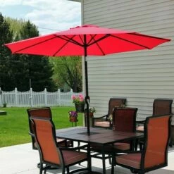 Sunnydaze Decor Sunnydaze Outdoor Aluminum Patio Table Umbrella with Polyester Canopy and Push Button Tilt and Crank - 9' - Red