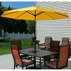 Sunnydaze Decor Sunnydaze Outdoor Aluminum Patio Table Umbrella with Polyester Canopy and Push Button Tilt and Crank - 9' - Gold