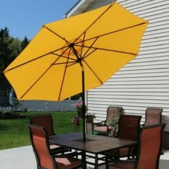 Sunnydaze Decor Sunnydaze Outdoor Aluminum Patio Table Umbrella with Polyester Canopy and Push Button Tilt and Crank - 9' - Gold -Deals Patio Umbrellas Store unnamed file 2261