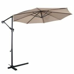 Costway 10' Hanging Umbrella Patio Sun Shade Offset Outdoor Market W/t Cross Base Beige