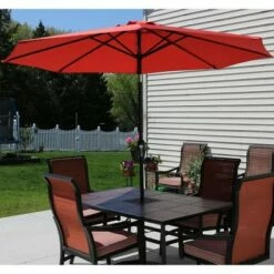Sunnydaze Decor Sunnydaze Outdoor Aluminum Patio Table Umbrella with Polyester Canopy and Push Button Tilt and Crank - 9' - Burnt Orange