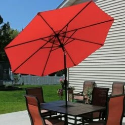Sunnydaze Decor Sunnydaze Outdoor Aluminum Patio Table Umbrella with Polyester Canopy and Push Button Tilt and Crank - 9' - Burnt Orange -Deals Patio Umbrellas Store unnamed file 2379