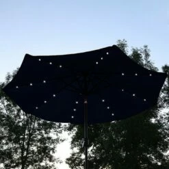 Sunnydaze Decor Sunnydaze Outdoor Aluminum Pool Patio Umbrella with Solar LED Lights, Tilt, and Crank - 9' - Navy Blue