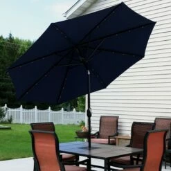 Sunnydaze Decor Sunnydaze Outdoor Aluminum Pool Patio Umbrella with Solar LED Lights, Tilt, and Crank - 9' - Navy Blue -Deals Patio Umbrellas Store unnamed file 2405