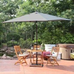 Sunnydaze Decor Sunnydaze Outdoor Rectangle Patio Market Umbrella with Solar LED Lights, Gray