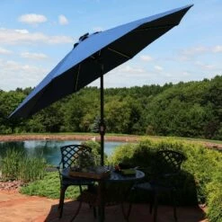 Sunnydaze Decor Sunnydaze Outdoor Pool Patio Table Umbrella with Spun-Polyester Shade, Solar LED Lights and Tilt - 9' - Navy Blue -Deals Patio Umbrellas Store unnamed file 2455