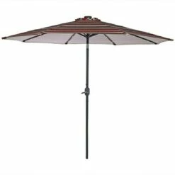Sunnydaze Decor Sunnydaze Outdoor Aluminum Patio Umbrella with Solar LED Lights, Tilt, and Crank - 9' - Awning Stripe -Deals Patio Umbrellas Store unnamed file 2467