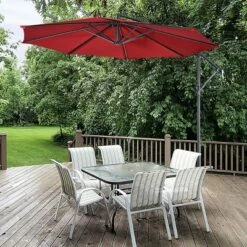 Costway 10' Hanging Umbrella Patio Sun Shade Offset Outdoor Market W/t Cross Base Burgundy -Deals Patio Umbrellas Store unnamed file 2480