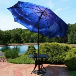 Sunnydaze Decor Sunnydaze Outdoor Aluminum Inside Out Patio Umbrella with Push Button Tilt and Crank - 8' - Blue Starry Galaxy