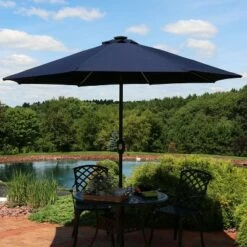 Sunnydaze Decor Sunnydaze Outdoor Solution-Dyed Sunbrella Pool Patio Umbrella with Solar LED Light Bars and Tilt - 9' - Navy Blue -Deals Patio Umbrellas Store unnamed file 2596