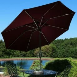Sunnydaze Decor Sunnydaze Outdoor Aluminum Pool Patio Table Umbrella with Spun-Polyester Shade, Solar LED Lights and Tilt - 9' - Burgundy -Deals Patio Umbrellas Store unnamed file 2632