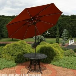 Sunnydaze Decor Sunnydaze Outdoor Pool Patio Table Umbrella with Spun-Polyester Canopy, Solar LED Lights, and Tilt - 9' - Rust Orange -Deals Patio Umbrellas Store unnamed file 2640