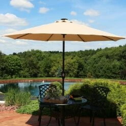 Sunnydaze Decor Sunnydaze Outdoor Solution-Dyed Sunbrella Patio Umbrella with Solar Light Bars and Tilt - 9' - Beige -Deals Patio Umbrellas Store unnamed file 2650