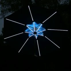 Sunnydaze Decor Sunnydaze Outdoor Aluminum Sunbrella Patio Umbrella with Solar LED Light Bars and Tilt - 9' - Pacific Blue