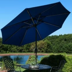 Sunnydaze Decor Sunnydaze Outdoor Aluminum Sunbrella Patio Umbrella with Solar LED Light Bars and Tilt - 9' - Pacific Blue -Deals Patio Umbrellas Store unnamed file 2654
