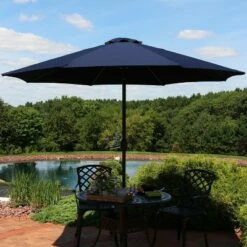 Sunnydaze Decor Sunnydaze Outdoor Aluminum Solution-Dyed Sunbrella Patio Umbrella with Auto Tilt and Crank - 9' - Navy Blue