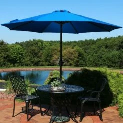 Sunnydaze Decor Sunnydaze Outdoor Aluminum Solution-Dyed Sunbrella Patio Umbrella with Auto Tilt and Crank - 9' - Pacific Blue
