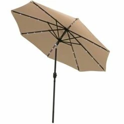 Sunnydaze Decor Sunnydaze Outdoor Solar Patio Umbrella with Polyester Canopy, LED Lights and Push Button Tilt and Crank - 9' - Beige -Deals Patio Umbrellas Store unnamed file 2699
