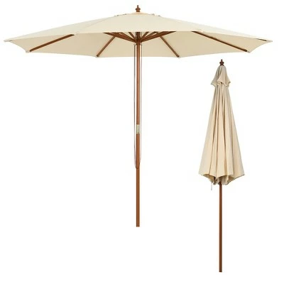 Costway 10 ft Wooden Outdoor Patio Table Umbrella W/Pulley Height Adjustable 4 Costway 10 ft Wooden Outdoor Patio Table Umbrella W/Pulley Height Adjustable - Image 2