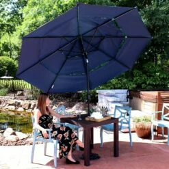 Sunnydaze Decor Sunnydaze Outdoor 3-Tier Deluxe Aluminum Patio Umbrella with Air Vent, Push Button Tilt and Crank - 10' - Navy Blue -Deals Patio Umbrellas Store unnamed file 2712