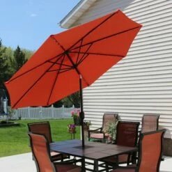 Sunnydaze Decor Sunnydaze Outdoor Solar Patio Umbrella with LED Lights and Push Button Tilt and Crank - 9' - Burnt Orange -Deals Patio Umbrellas Store unnamed file 2747