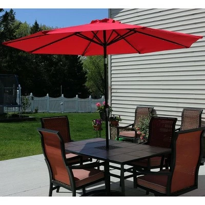 Sunnydaze Decor Sunnydaze Outdoor Patio Umbrella with Polyester Canopy, Solar LED Lights, and Push Button Tilt and Crank - 9' - Red 4 Sunnydaze Decor Sunnydaze Outdoor Patio Umbrella with Polyester Canopy, Solar LED Lights, and Push Button Tilt and Crank - 9' - Red - Image 2
