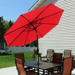 Sunnydaze Decor Sunnydaze Outdoor Patio Umbrella with Polyester Canopy, Solar LED Lights, and Push Button Tilt and Crank - 9' - Red 21 Sunnydaze Decor Sunnydaze Outdoor Patio Umbrella with Polyester Canopy, Solar LED Lights, and Push Button Tilt and Crank - 9' - Red -Deals Patio Umbrellas Store unnamed file 2760