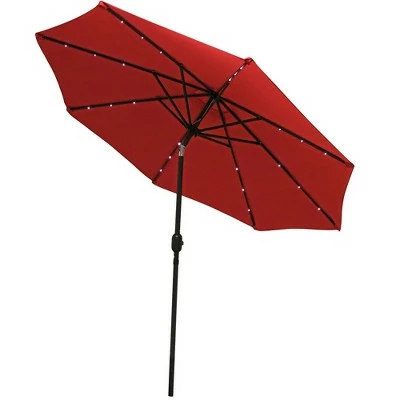 Sunnydaze Decor Sunnydaze Outdoor Patio Umbrella with Polyester Canopy, Solar LED Lights, and Push Button Tilt and Crank - 9' - Red 13 Sunnydaze Decor Sunnydaze Outdoor Patio Umbrella with Polyester Canopy, Solar LED Lights, and Push Button Tilt and Crank - 9' - Red - Image 11