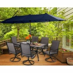 Captiva Designs 13' x 6.5' Rectangular Outdoor Patio Market Umbrella Navy