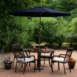 Northlight 9ft Outdoor Patio Market Umbrella with Hand Crank and Tilt, Navy Blue