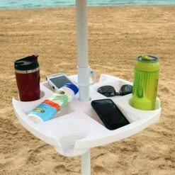 Sunnydaze Decor Sunnydaze Outdoor Drink and Snack Table with Tray Slots and 4 Cup Holders for Beach Umbrella Poles - White