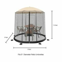 Nature Spring Patio Umbrella Mesh Bug Net Enclosure with Zippered Entrance - 9' x 9' x 7.2', Black