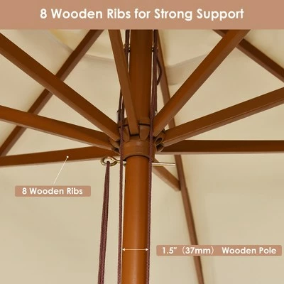 Costway 10 ft Wooden Outdoor Patio Table Umbrella W/Pulley Height Adjustable 7 Costway 10 ft Wooden Outdoor Patio Table Umbrella W/Pulley Height Adjustable - Image 5