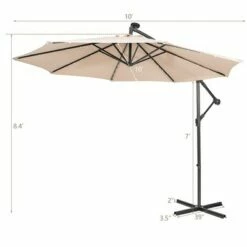 Costway 10FT Cantilever Solar Powered 32LED Lighted Patio Offset Umbrella Outdoor WineBeigeCoffeeBlueNavy -Deals Patio Umbrellas Store unnamed file 305