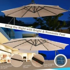 Costway 10FT Cantilever Solar Powered 32LED Lighted Patio Offset Umbrella Outdoor WineBeigeCoffeeBlueNavy -Deals Patio Umbrellas Store unnamed file 308